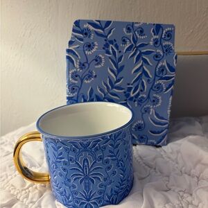Lilly Pulitzer Blue Floral Mug with Gold Handle